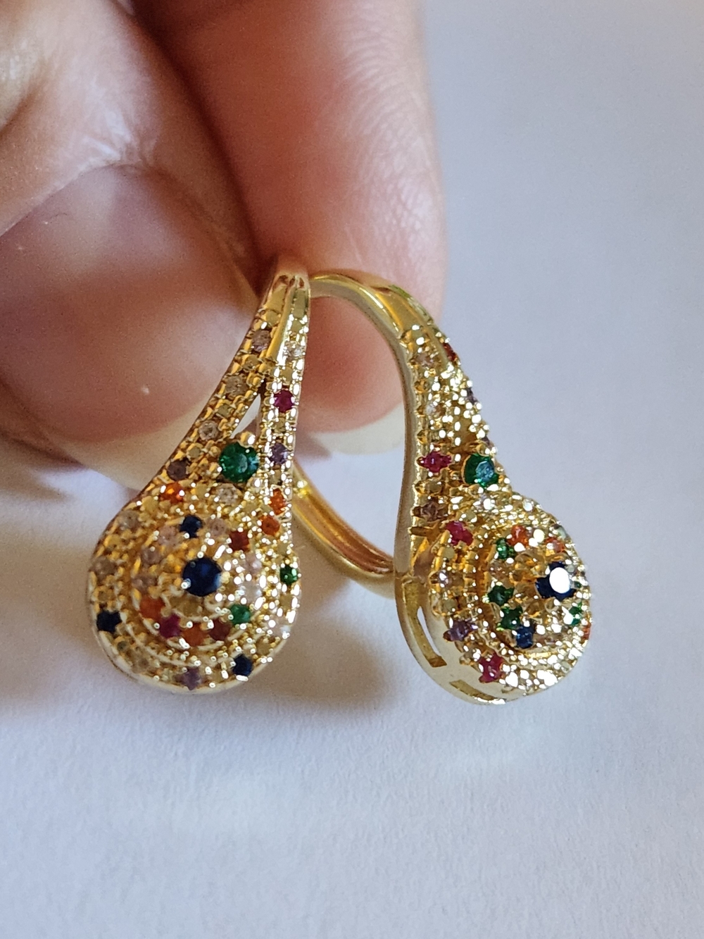 New 18K Gold Plated Multicolored Gemstones Diamond Hoop Earrings for Women